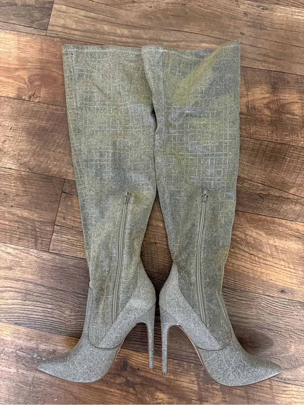 Olive Textured Over-the-Knee Stiletto Boots